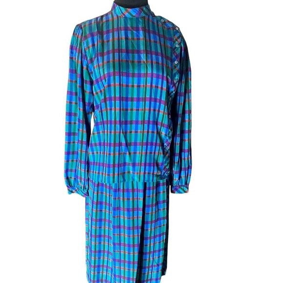 Vintage Liz Claiborne 2Pc Set Blouse blue Striped, Size 8